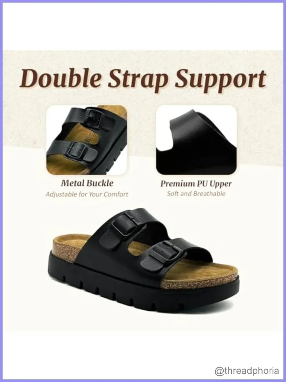 Genuine Leather Womens Sandals Arch Support Slides Adjustable Buckle Platform